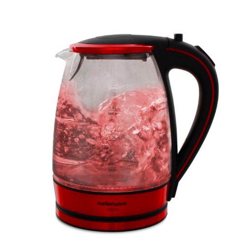 Mellerware Kettle 360 Degree Cordless Glass Red Friedman