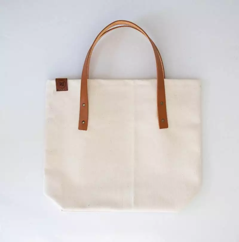 PdJ Canvas & Leather Shopping Bag – Beige