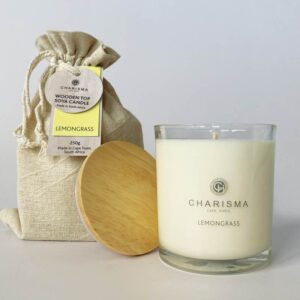 Charisma Wooden Top Soya Candle, Ispahan Rose 250g Charisma Wooden Top Soya Candle, Lemongrass 250g