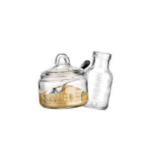 Regent Glass Sugar Bowl 540ml & Creamer 340ml With Spoon 3 Piece Set, (120x115mm L 75mm Diax140mm)