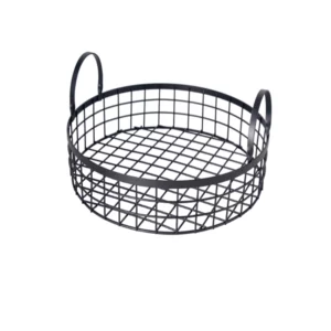 Regent Kitchen Vintage Round Wire Grid Tray With Handles Powder Coated Black,