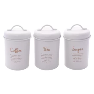 Regent Kitchen Tea, Coffee And Sugar Canisters White With Gold Printing 3 Pce Set Regent Kitchen Tea, Coffee & Sugar Canisters Green With Gold Printing 3 Pce Set