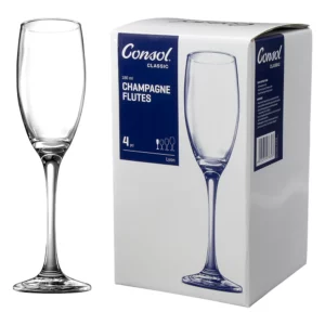 Consol Lyon Stem White Wine Glass 4 Pack, (385ml) Consol Lyon Stem Champagne Flute 4 Pack, (180ml)
