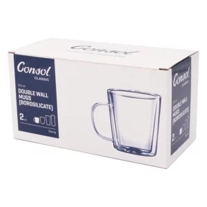 Consol Roma Double Wall Borosilicate Glass Mug (2-Piece Set, 320ml)