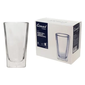 Consol Roma Double Wall Square Borosilicate Glass Tumbler 2 Piece Set, (380ml)