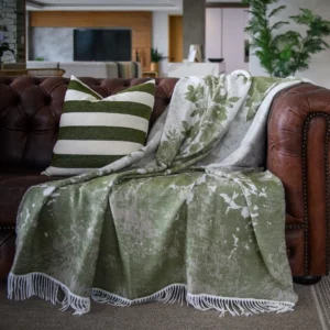Haven & Earth Bella Vita Dappled Leaves Throw - Hunter/Cobblestone