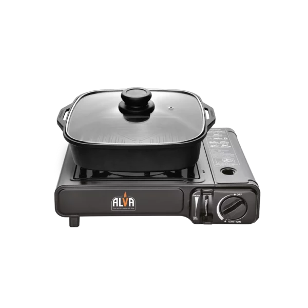Alva Single Burner Butane Gas Canister Stove + Cooking Pot & Lid - 1 Plate