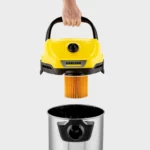 The wet and dry vacuum cleaner impresses with its compact design and robust 17-litre stainless steel container, 4 m cable, 2 m suction hose and fleece