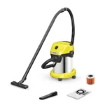 The wet and dry vacuum cleaner impresses with its compact design and robust 17-litre stainless steel container, 4 m cable, 2 m suction hose and fleece