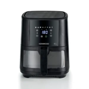 The air fryer comes with a transparent basket, internal light for easy viewing while cooking, and a recipe book.
